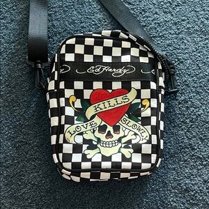 Ed Hardy Checkered Skull Messenger Bag